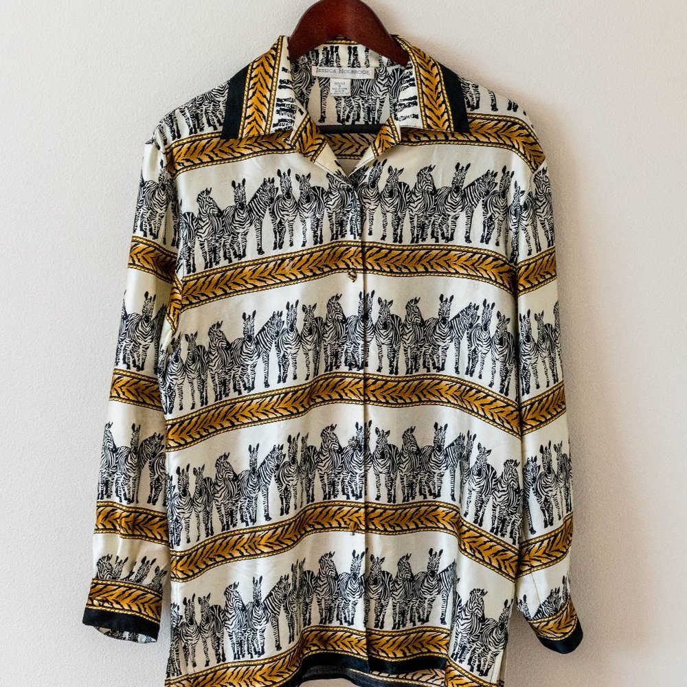 Silk Vintage Animal Print Button Down